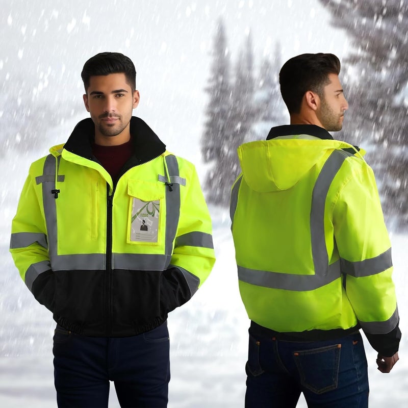 TCCFCCT Hi Vis Jackets for Men Women Waterproof High Visibility Safety jackets for Men, Warm Reflective Jacket with Pockets, Construction Coats for Cold Winter, High Vis Rain Gear, J-Yellow, XL - Image 4